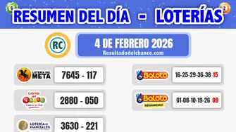 Últimos resultados de Loterías de Meta, Valle, Manizales y Baloto de hoy miércoles 4 de febrero de 2026