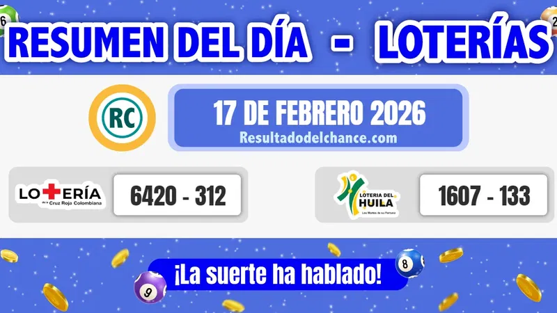 Resultados de Loterías de la Cruz Roja y Huila de anoche martes 17 de febrero de 2026