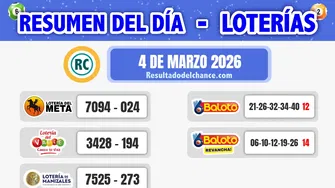Últimos resultados de Loterías de Meta, Valle, Manizales y Baloto de ayer miércoles 4 de marzo de 2026