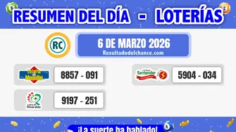 Loterías de Medellín, Risaralda y Santander del viernes 6 de marzo de 2026