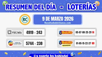 Últimos resultados de Loterías de Tolima, Cundinamarca y Baloto de anoche lunes 9 de marzo de 2026