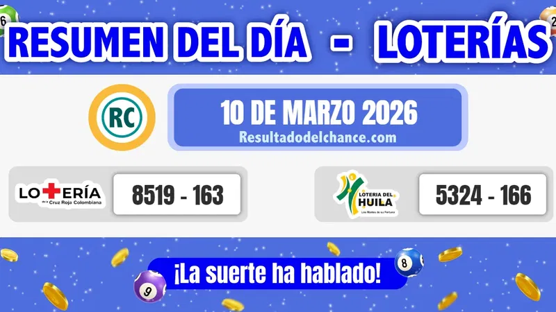 Últimos resultados de Loterías de la Cruz Roja y Huila de hoy martes 10 de marzo de 2026