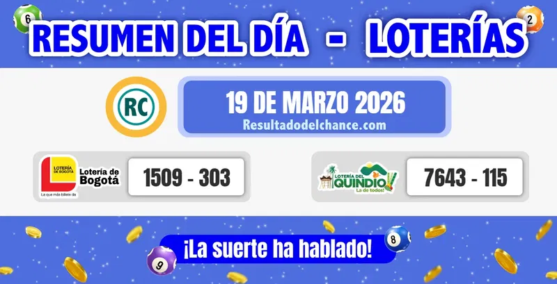 Resultados de Loterías de Bogotá y Quindío de hoy jueves 19 de marzo de 2026