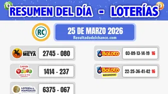 Últimos resultados de Loterías de Meta, Valle, Manizales y Baloto de ayer miércoles 25 de marzo de 2026