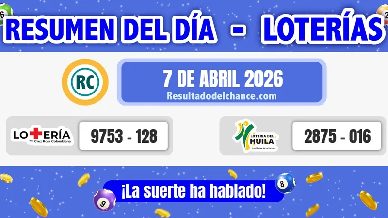Loterías de la Cruz Roja y Huila de anoche martes 7 de abril de 2026