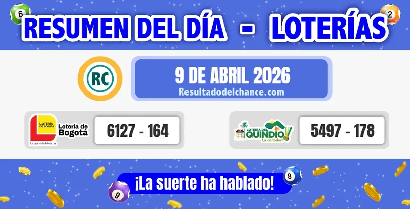 Loterías de Bogotá y Quindío de ayer jueves 9 de abril de 2026