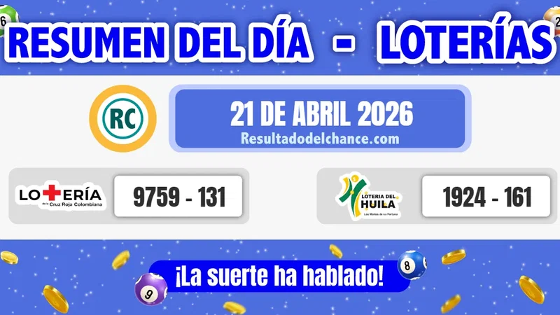 Resultados de Loterías de la Cruz Roja y Huila de hoy martes 21 de abril de 2026