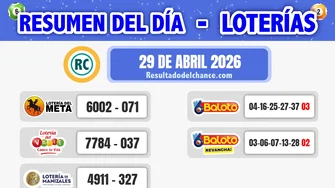 Últimos resultados de Loterías de Meta, Valle, Manizales y Baloto del miércoles 29 de abril de 2026