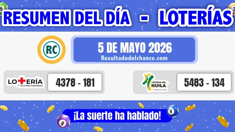 Resultados de Loterías de la Cruz Roja y Huila de anoche martes 5 de mayo de 2026