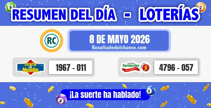 Resultados de Loterías de Medellín y Santander de ayer viernes 8 de mayo de 2026