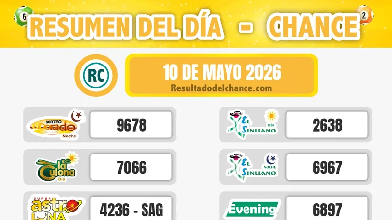 La Caribeña Noche, Cash Three Noche, Sinuano Día y todos los chances de anoche domingo 10 de mayo de 2026