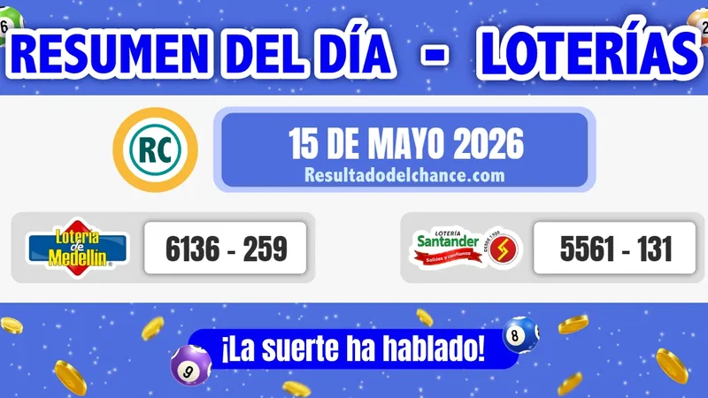 Loterías de Medellín y Santander de hoy viernes 15 de mayo de 2026