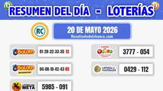 Resultados de Loterías de Baloto, Meta, Valle y Manizales de ayer miércoles 20 de mayo de 2026