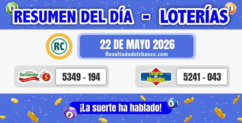 Últimos resultados de Loterías de Santander y Medellín de hoy viernes 22 de mayo de 2026