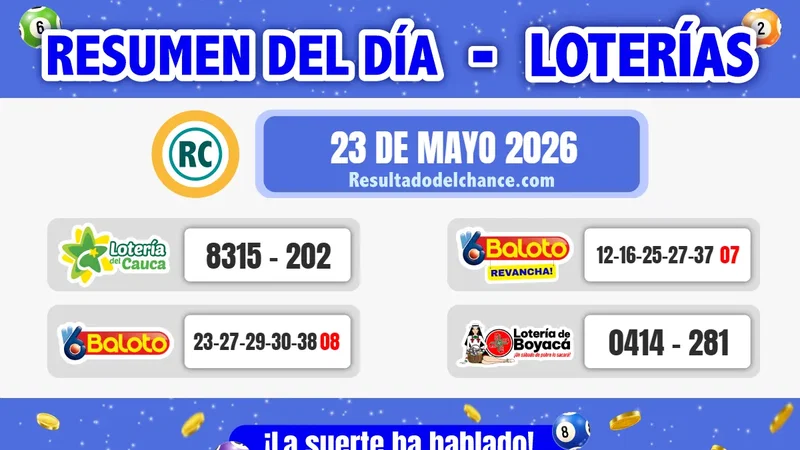 Resultados de Loterías de Cauca, Baloto y Boyacá de anoche sábado 23 de mayo de 2026