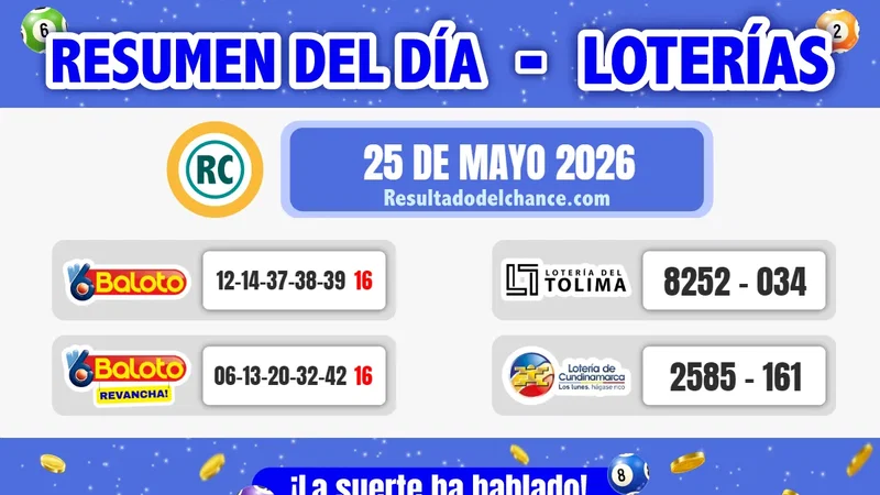 Loterías de Baloto, Tolima y Cundinamarca del lunes 25 de mayo de 2026