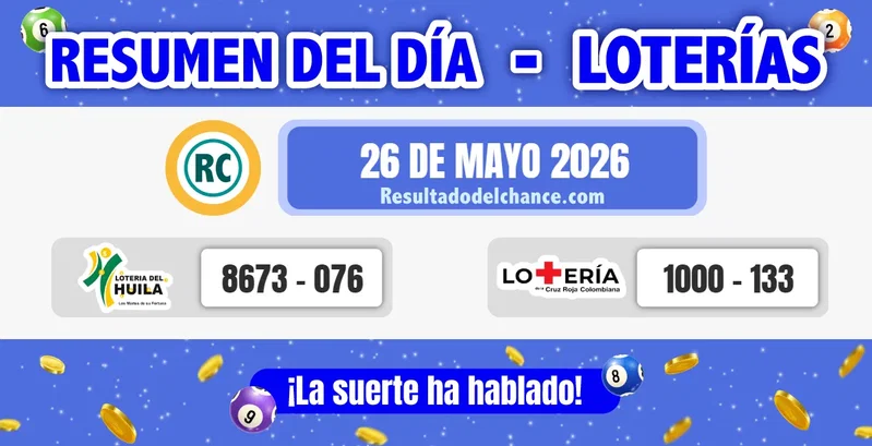 Resultados de Loterías de Huila y la Cruz Roja de hoy martes 26 de mayo de 2026