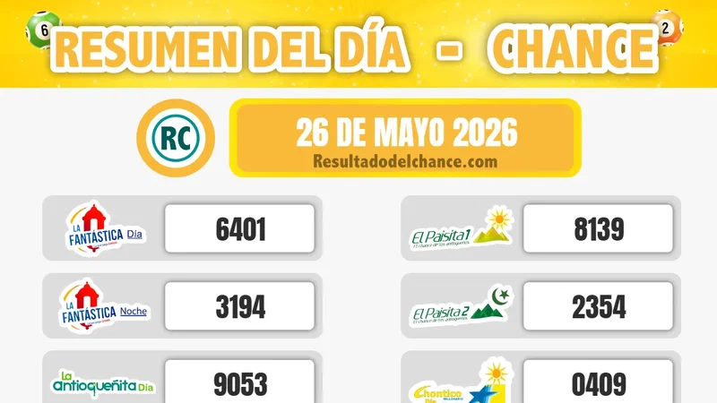 Paisita Noche, Pijao de Oro, Samán de la Suerte y todos los chances del martes 26 de mayo de 2026