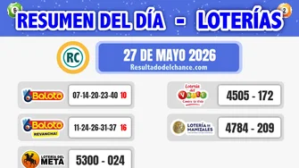 Resultados de Loterías de Baloto, Meta, Valle y Manizales de ayer miércoles 27 de mayo de 2026