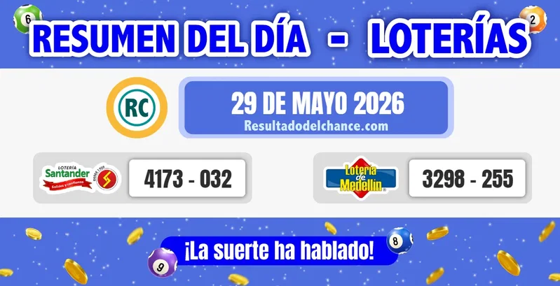 Últimos resultados de Loterías de Santander y Medellín del viernes 29 de mayo de 2026