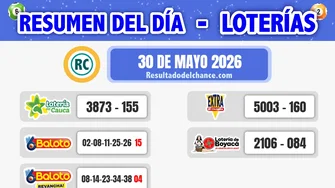Resultados de Loterías de Cauca, Baloto, Lotería Extra de Colombia y Boyacá del sábado 30 de mayo de 2026