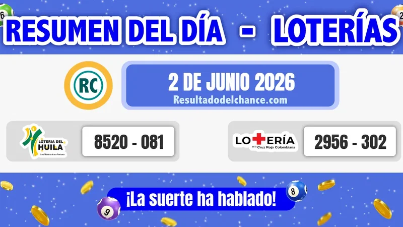 Loterías de Huila y la Cruz Roja de hoy martes 2 de junio de 2026